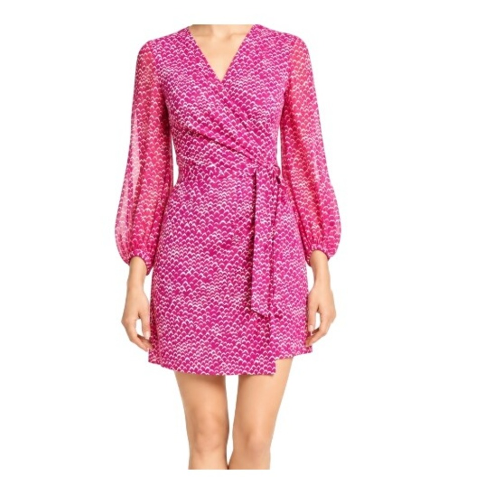 Diane von Furstenberg Womens 8 Sigourney Pink Bird Print 100% Silk Wrap Dress